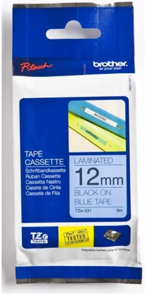 Original Beschriftungsband Brother TZe-531, 12mm x 8m, schwarz auf blau