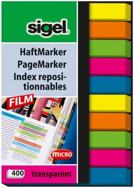 Haftmarker transparent Micro 6x50mm sigel 2x5 Farben 400 Folienstreifen