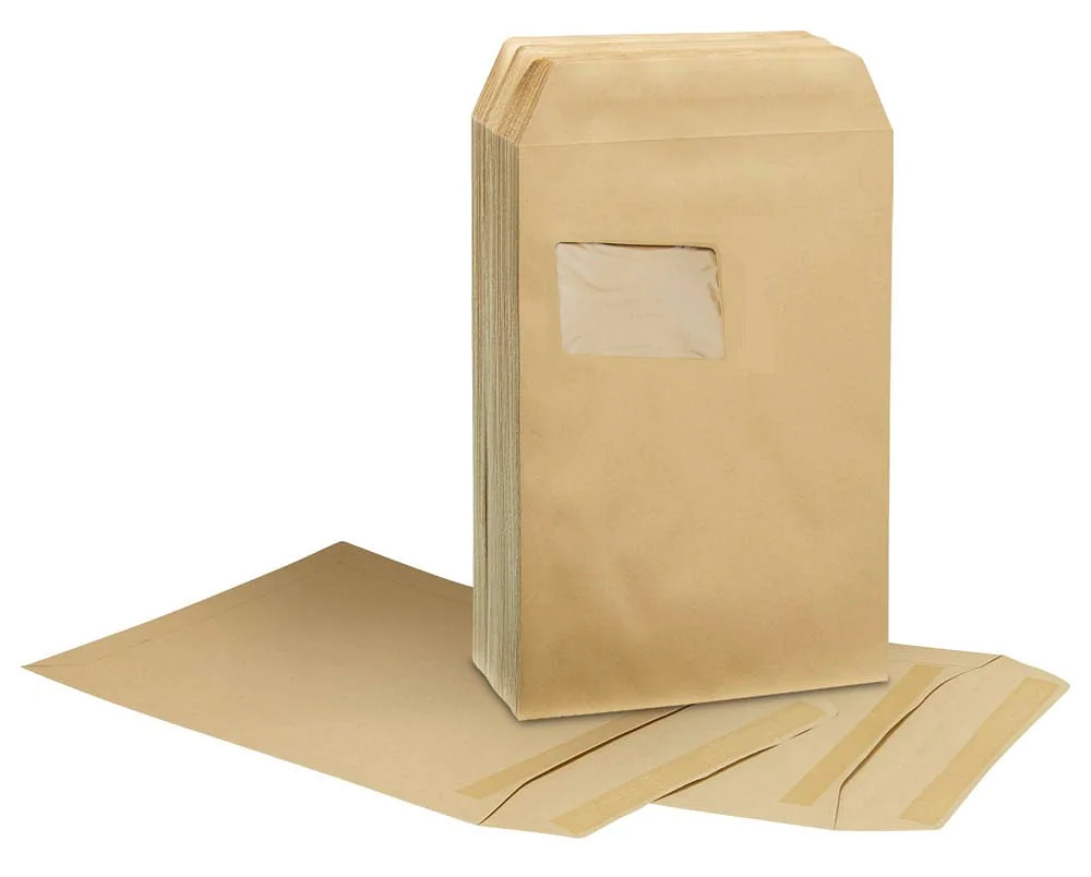 Kuvert 250x C4=229x324mm, mit Fenster, braun, Selbstklebung