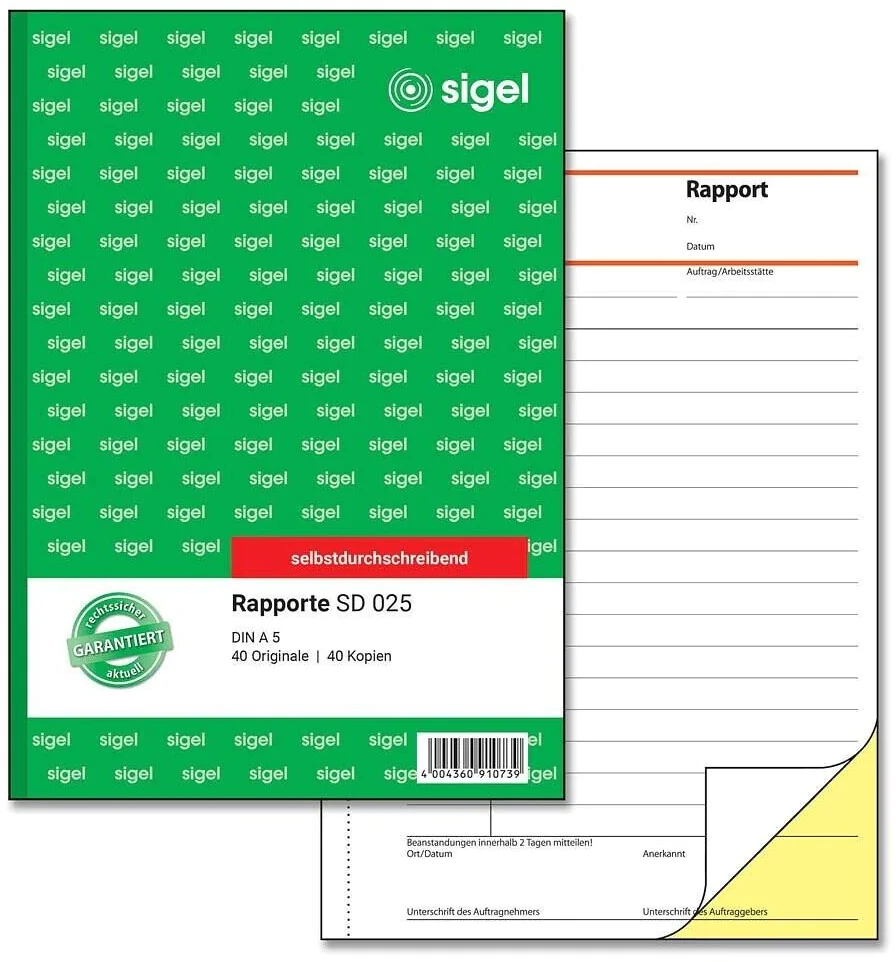 Formularblock Rapportbericht A5 2x40 Blatt sigel selbstdurchschreibend