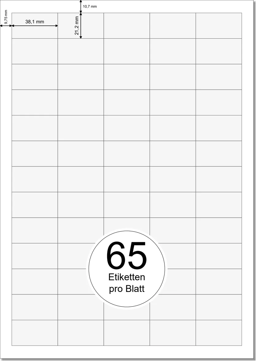 PRINTATION Papier-Etiketten (B38,1xH21,2mm) 100xA4 à 65 Eti.