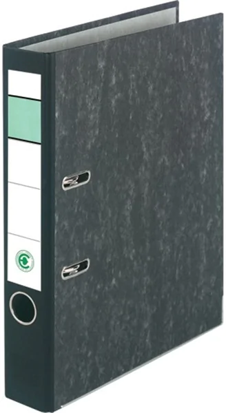 Ordner A4/5cm, Pappe schwarz-wolkenmarmor, grüner Balken