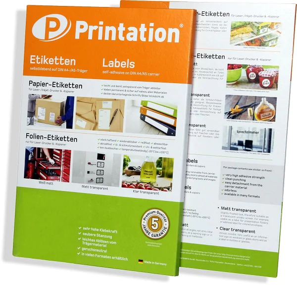 PRINTATION Papier-Etiketten Haft-PLUS (B210xH148,5mm=A5) 100xA4 à 2 Eti.