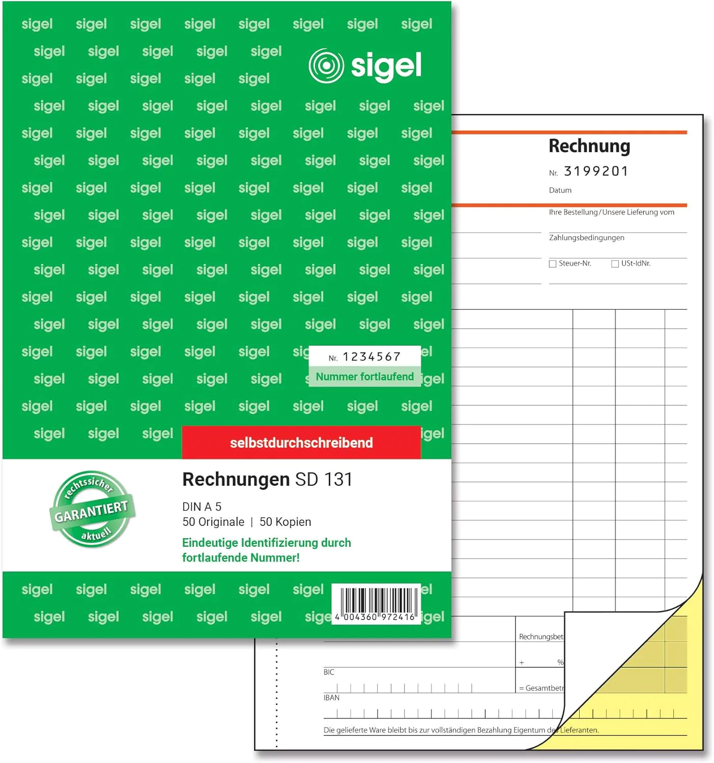 Formularblock Rechnung A5 2x50 Blatt sigel selbstdurchschreibend, nummeriert