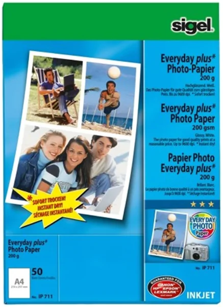 Foto-Glossy-Papier 50x A4-200g, hochglänzend, sigel, für Tintenstrahlgeräte