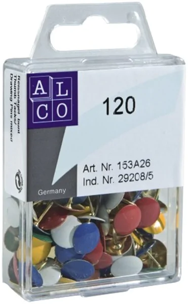 Reißnägel kunststoffüberzogen weiß, in Plastikdose, Inhalt: 120 Stück, Alco