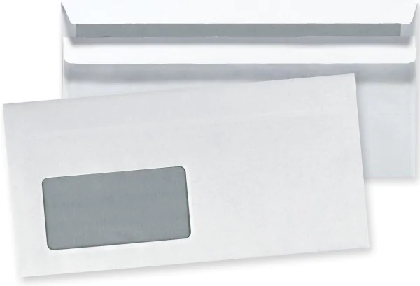 Kuvert 1000x DIN lang=110x220mm, mit Fenster, weiß, Selbstklebung