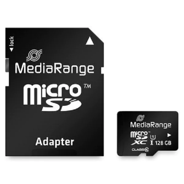 Speicherkarte micro SDXC 128 GB MediaRange mit Adapter, UHS-1=Class10