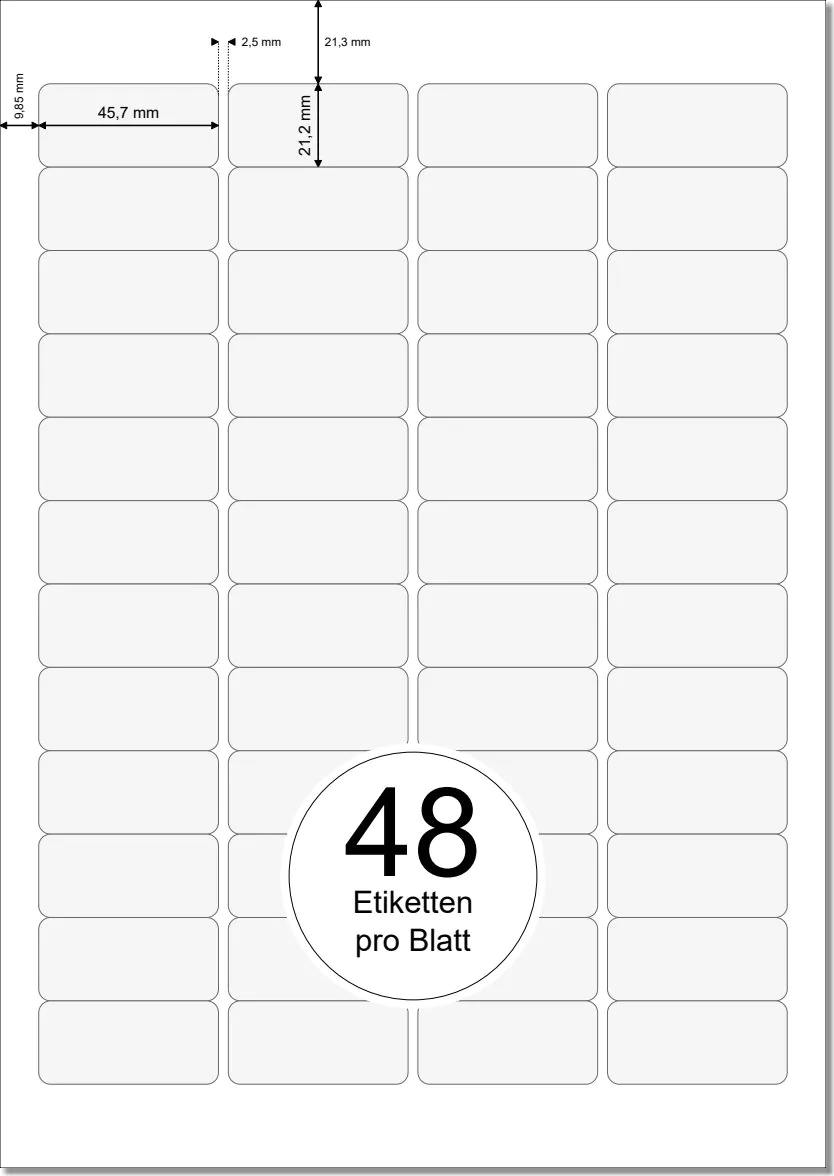 PRINTATION Folien-Etiketten weiß (B45,7xH21,2mm) 25xA4 à 48 Eti.