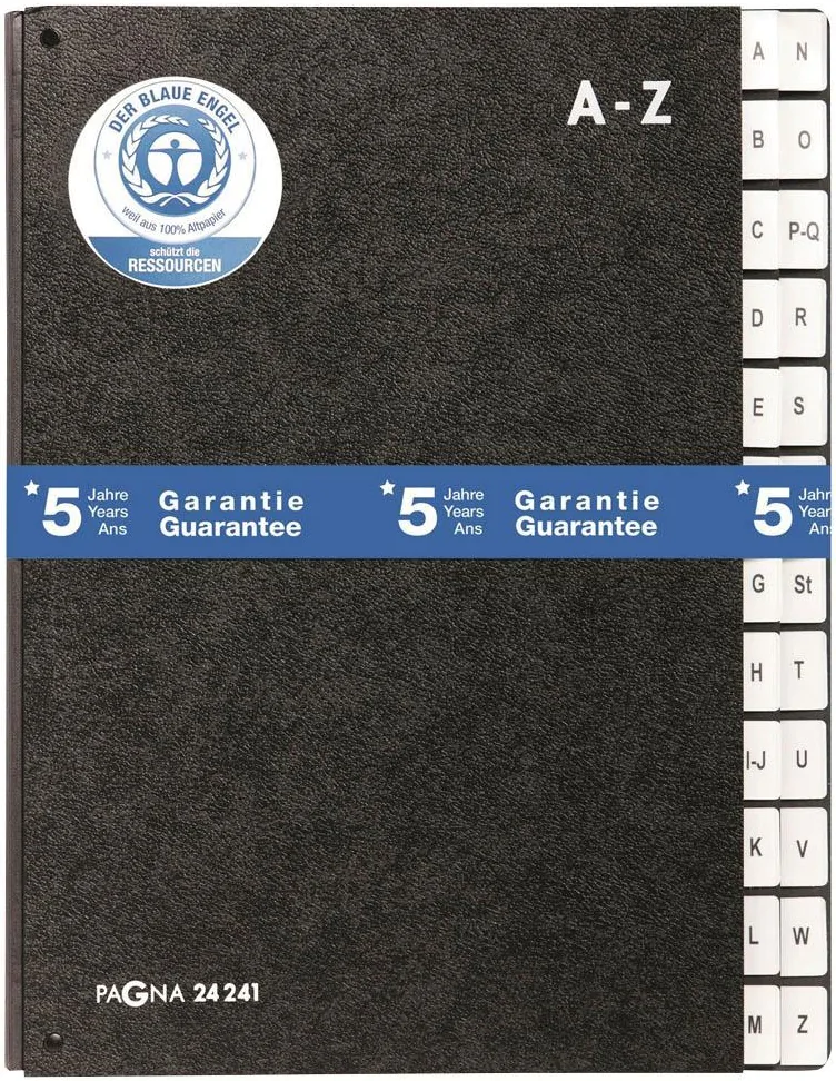 Pultordner A-Z, 265x340mm, Hartpappe, schwarz PAGNA