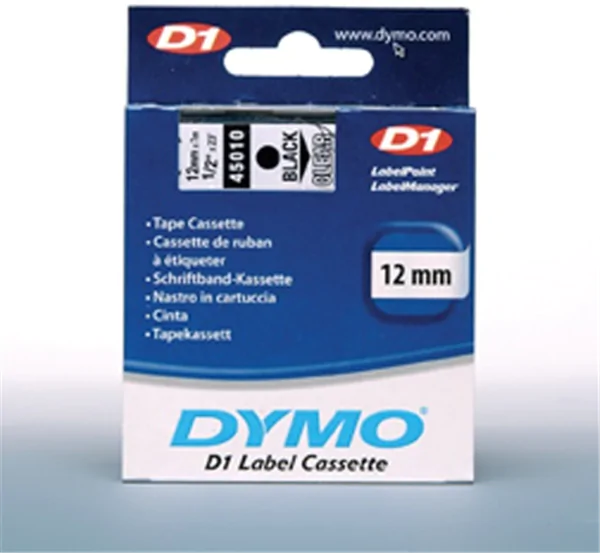 Original Beschriftungsband Dymo 45010/D1, 12mm x 7m, schwarz auf transparent
