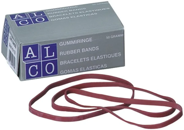 Gummibänder, 85 mm Durchmesser, 130x4mm, rot im 50g Karton, Alco