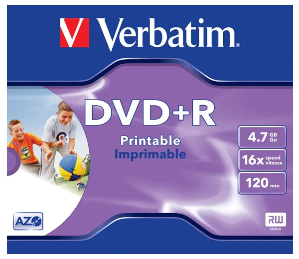 DVD+R Rohling 4.7GB/120min im Jewelcase Verbatim 16x bedruckbar, DataLife Plus