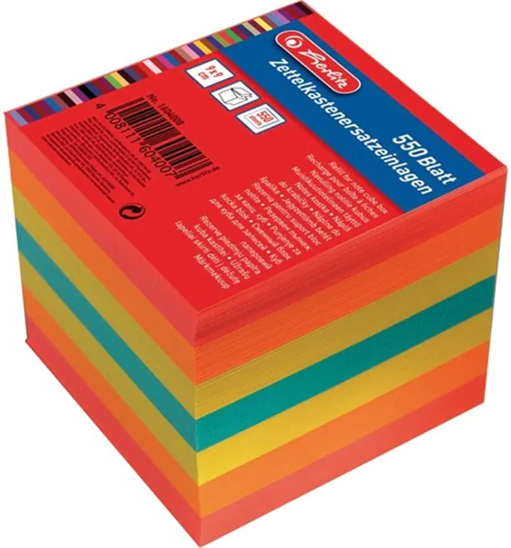 Zettelklotz-Nachfüllung 550 Blatt farbig-sortiert 9x9cm Herlitz