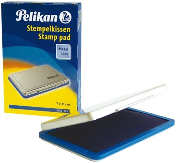 Stempelkissen (Größe 11x07cm) blau Pelikan, Metall Deckel
