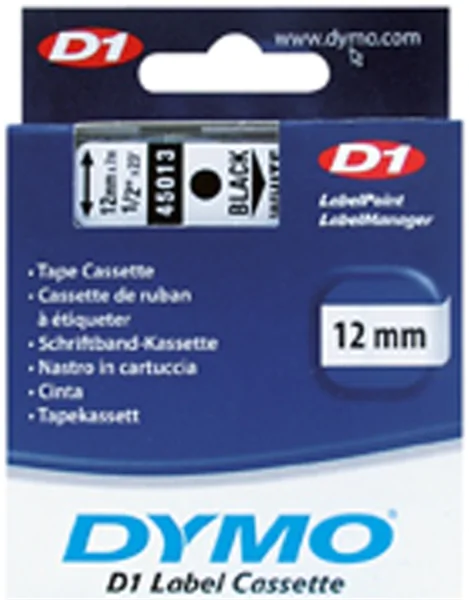 Original Beschriftungsband Dymo 45013/D1, 12mm x 7m, schwarz auf weiß