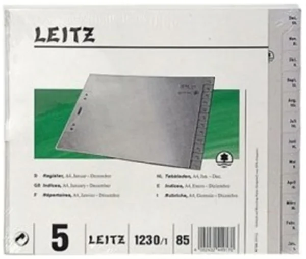Register Jan-Dez A4 Tauenpapier Leitz 100g grau 240x200mm halbe Höhe