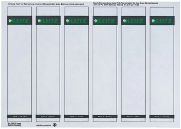 Rückenklebeschild kurz + schmal Leitz grau auf A4-Träger (1686-20-85)