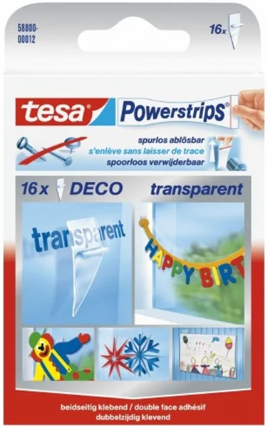 tesa Powerstrips Deco transparent, 16 Stück