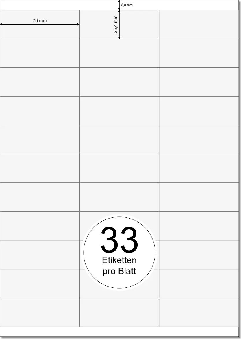 PRINTATION Papier-Etiketten (B70xH25,4mm) 25xA4 à 33 Eti.