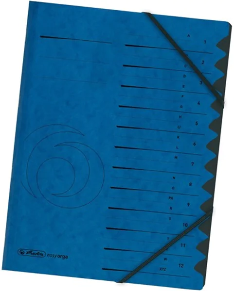 Ordnungsmappe 12 Fächer blau Herlitz mit Sichtlöchern 2 Gummizügen für DIN A4