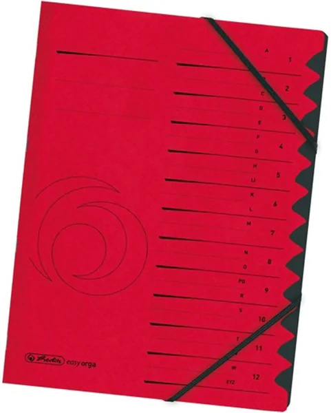 Ordnungsmappe 12 Fächer rot Herlitz mit Sichtlöchern 2 Gummizügen für DIN A4