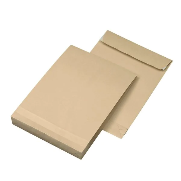 Faltentasche 100x B4=353x250mm, 4cm Falte, ohne Fenster, braun, Haftklebung