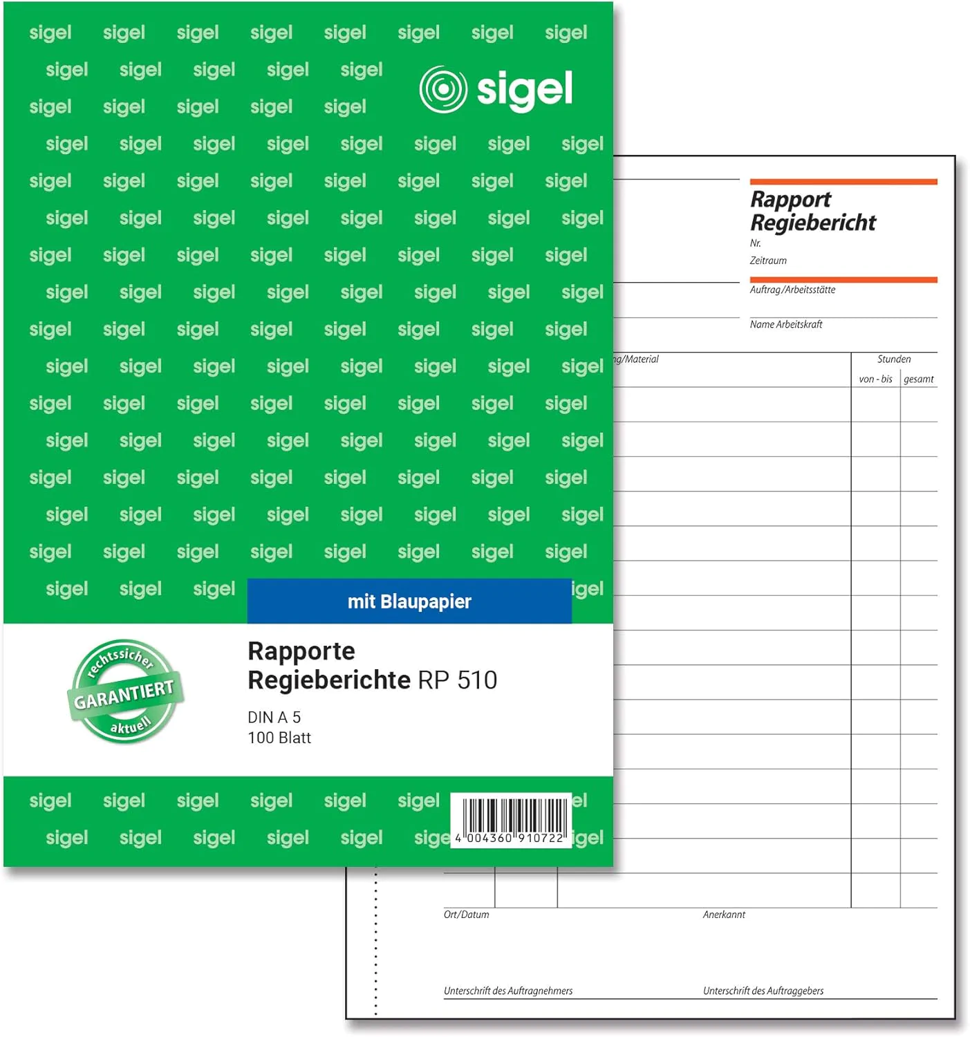Formularblock Rapport/Regiebericht A5 100 Blatt sigel mit Blaupapier