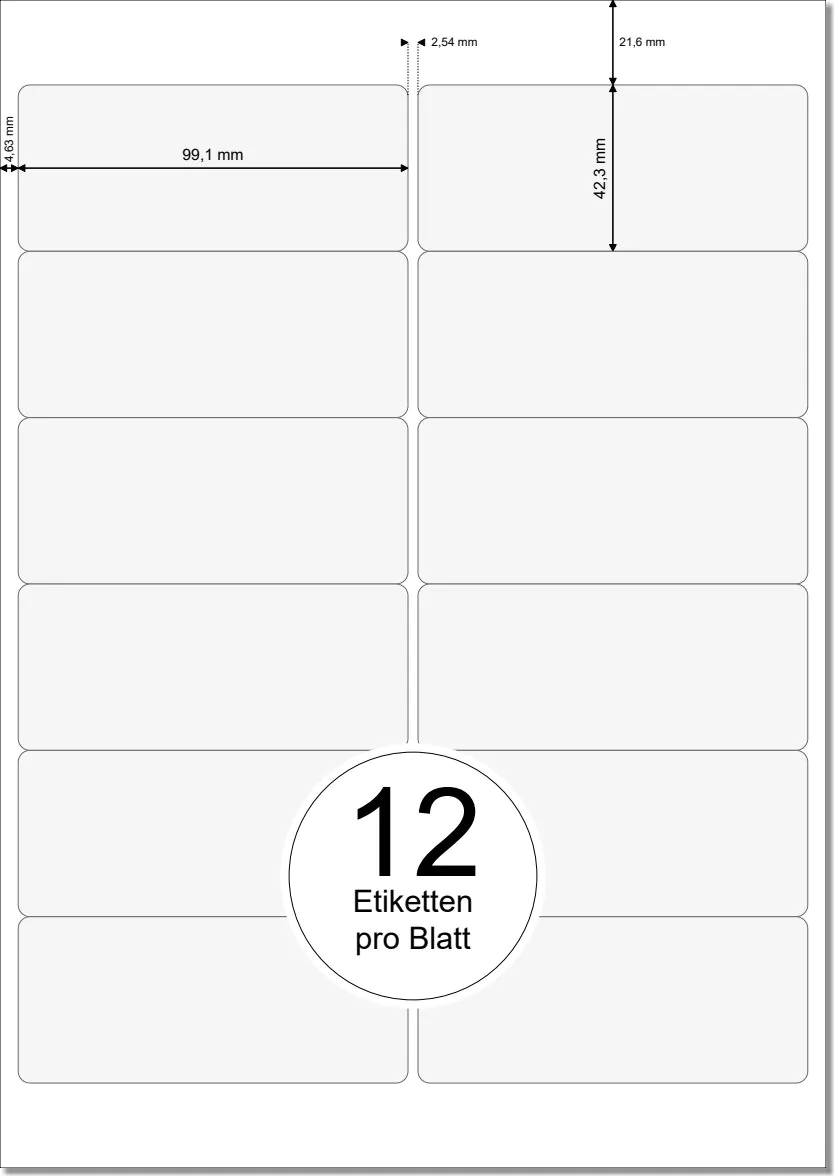 PRINTATION Folien-Etiketten weiß (B99,1xH42,3mm) 25xA4 à 12 Eti.