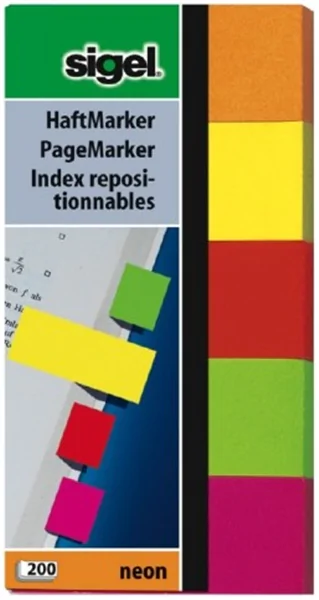 Haftmarker Neon 20 x 50mm 5 Neon Farben sigel 200 Streifen aus Papier