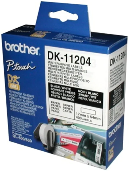 Original Einzel-Etiketten Brother DK11204, 17mm x 54mm, 400 Stück, weiß,