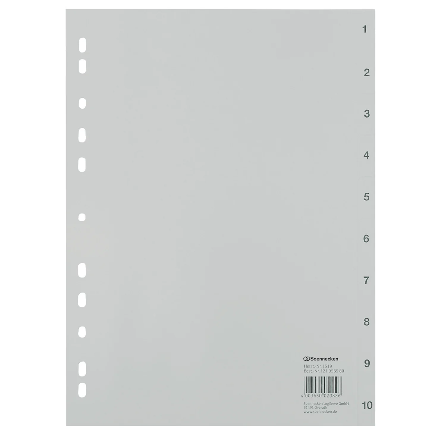 Register 1-10 A4 Plastik PP-Folie, grau, 225x297mm, Eurolochung