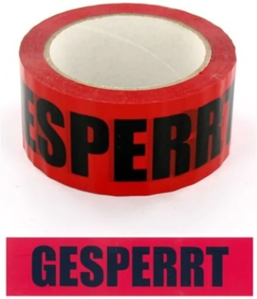Absperr-Klebeband 50mm x 66m "Gesperrt" PP schwarzer Druck auf rotem Band