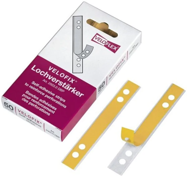 Lochrand-Verstärkungsstreifen Veloflex, selbstkelbend transparent, 105x15 mm