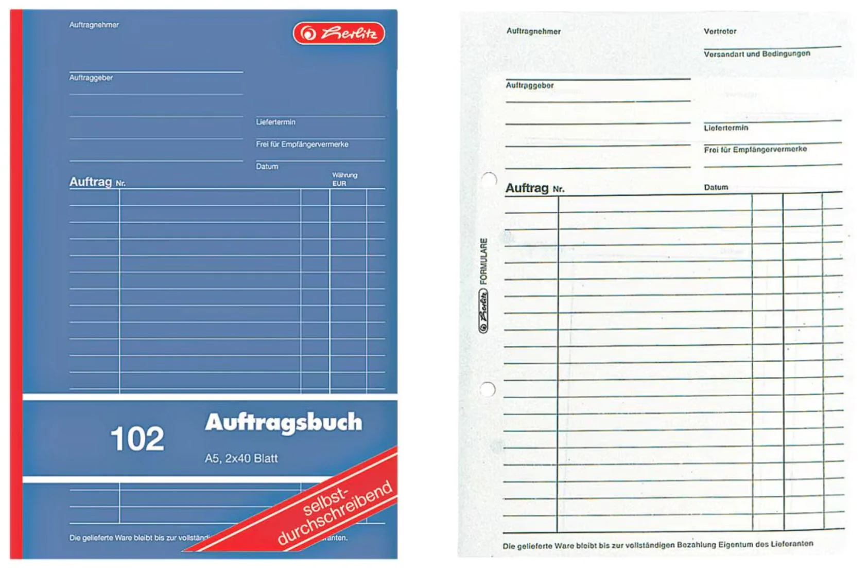 Formularblock Auftrag A5 2x 40 Blatt selbstdurchschreibend Herlitz (Nr. 102)