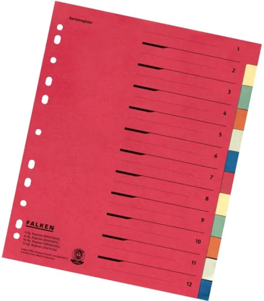 Register blanko A4 12-teilig Karton Falken 230g 245x300mm 2 x 6 Farben