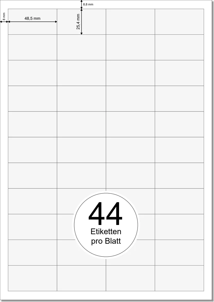 PRINTATION Papier-Etiketten (B48,5xH25,4mm) 25xA4 à 44 Eti.