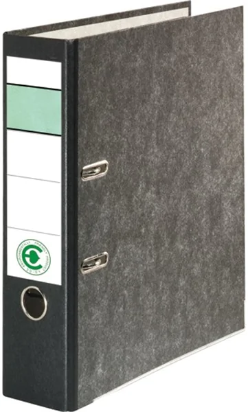 Ordner A4/8cm, Pappe schwarz-wolkenmarmor, grüner Balken