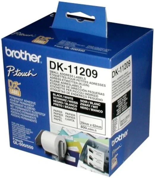Original Einzel-Etiketten Brother DK11209, 29mm x 62 mm, 800 Stück, weiß,