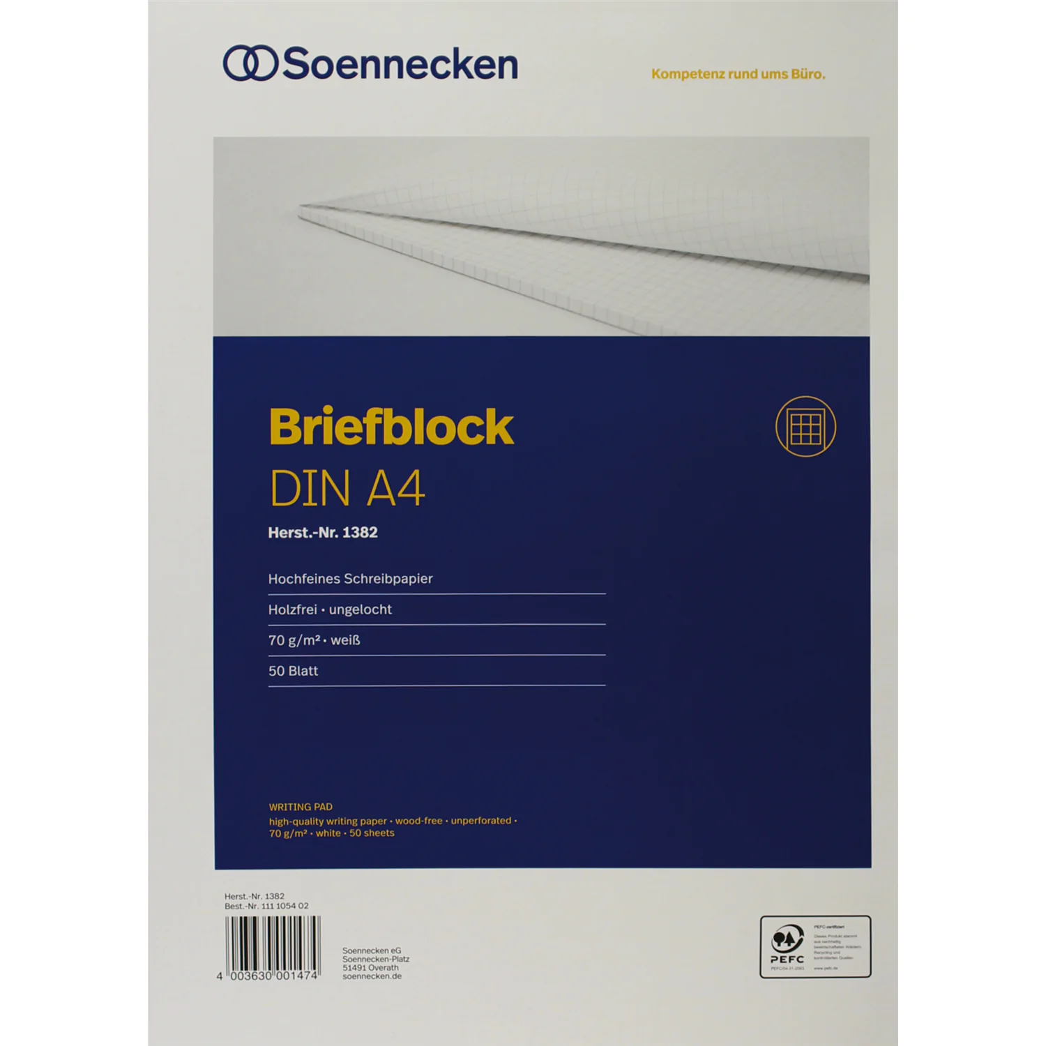 Soennecken Briefblock 1382 DIN A4 70g holzfrei 50Blatt kariert weiß